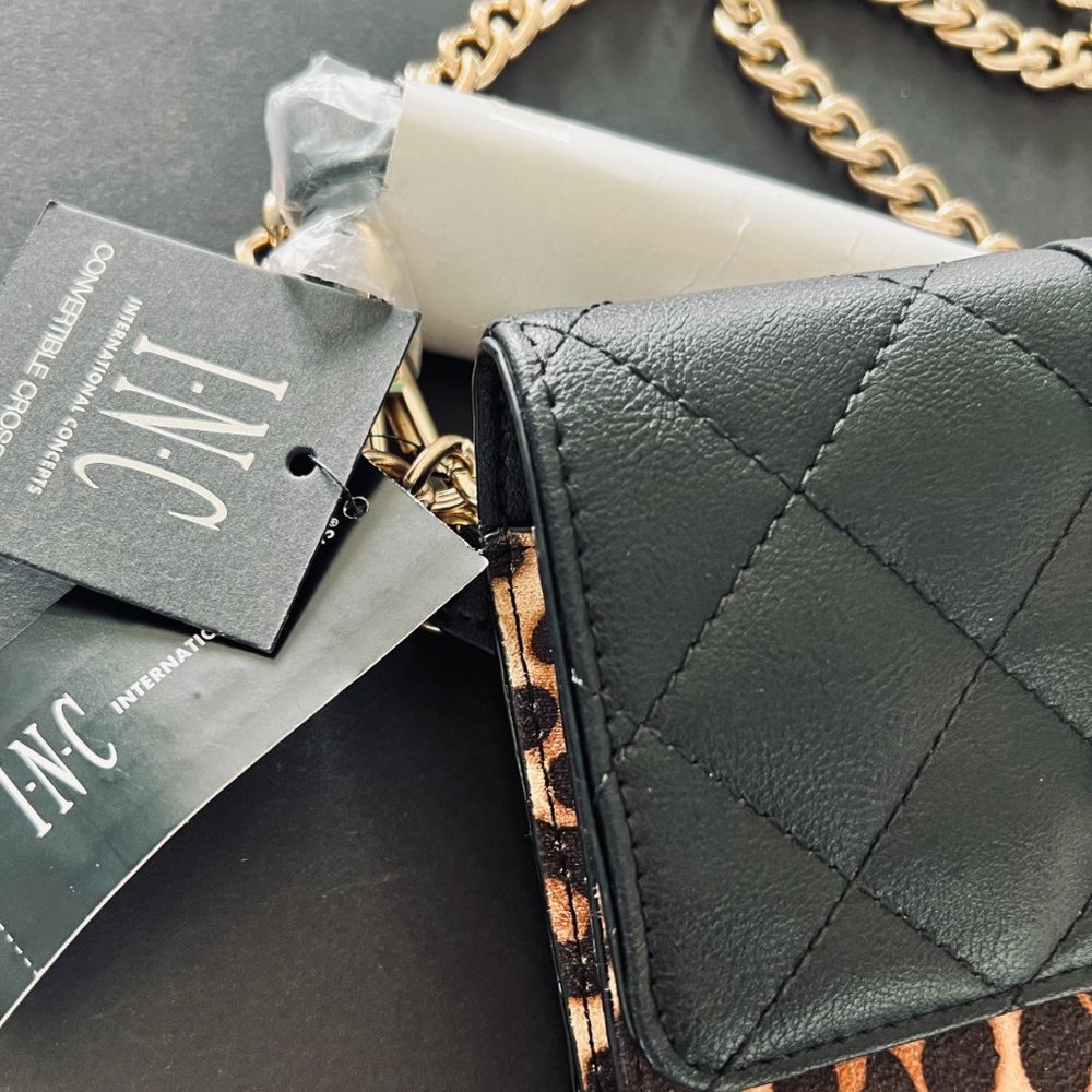 INC International Concepts Crossbody Black & Animal Print with Gold Hardware